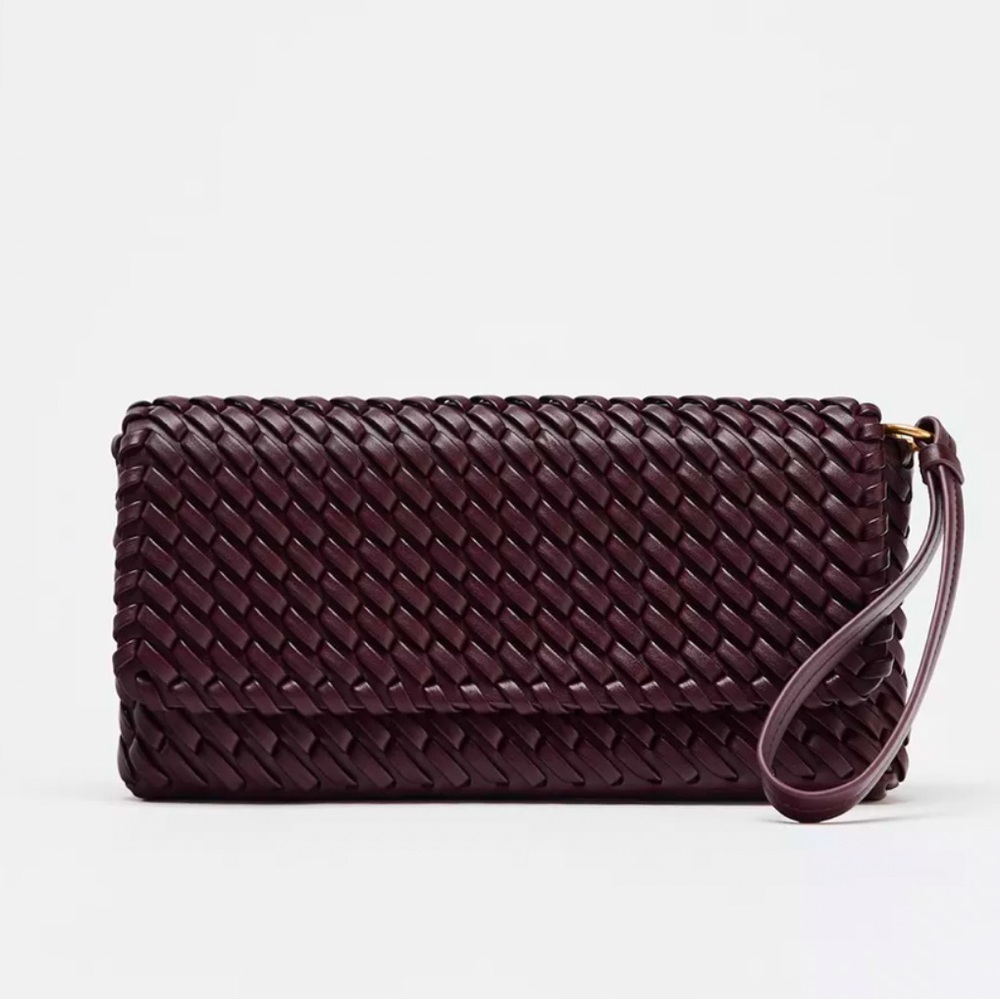 Zara Woven Clutch in Rich Burgundy